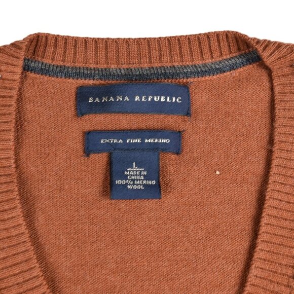 Banana Republic Men's V Neck Extra Fine Cashmere Sweater Rust Orange *W Flaws* L - Picture 3 of 8